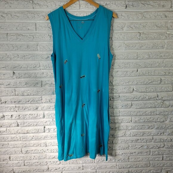 Jane Ashley Women Dress 1X Plus Sleeveless Blue Flip Flops Summer blu82e - Picture 1 of 10
